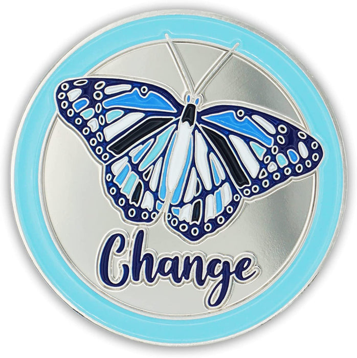 Secret of Change Butterfly AA/NA Affirmation Sobriety/Recovery Medallion - Blue