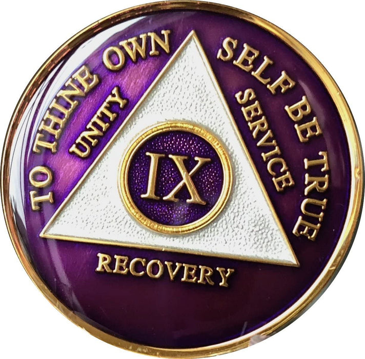 Recovery Mint 9 Year AA Medallion - Tri-Plate Nine Year Chip/Coin - Purple