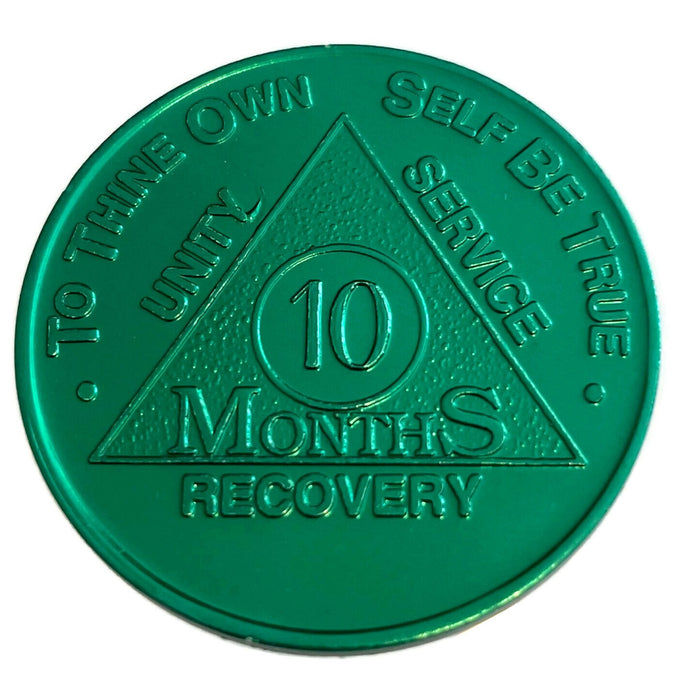 Recovery Mint Aluminum AA Meeting Chips - Newcomer Coins - 10 Months Green