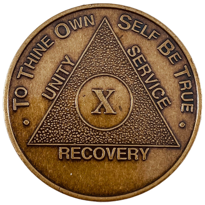 Recovery Mint 10 Year Bronze AA Meeting Chips - Ten Year Sobriety Coins/Tokens