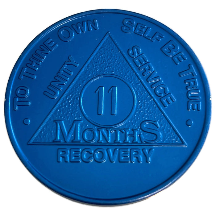 Recovery Mint Aluminum AA Meeting Chips - Newcomer Coins - 11 Months Blue