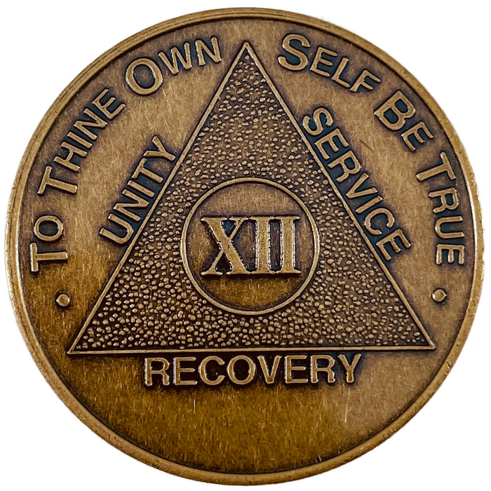 Recovery Mint 12 Year Bronze AA Meeting Chips - Twelve Year Sobriety Coins/Tokens