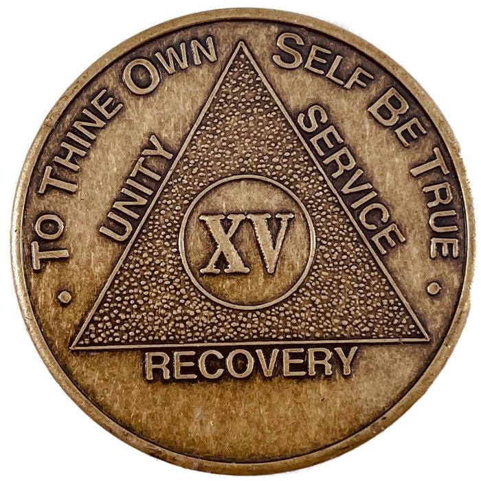 Recovery Mint 15 Year Bronze AA Meeting Chips - Fifteen Year Sobriety Coins/Tokens