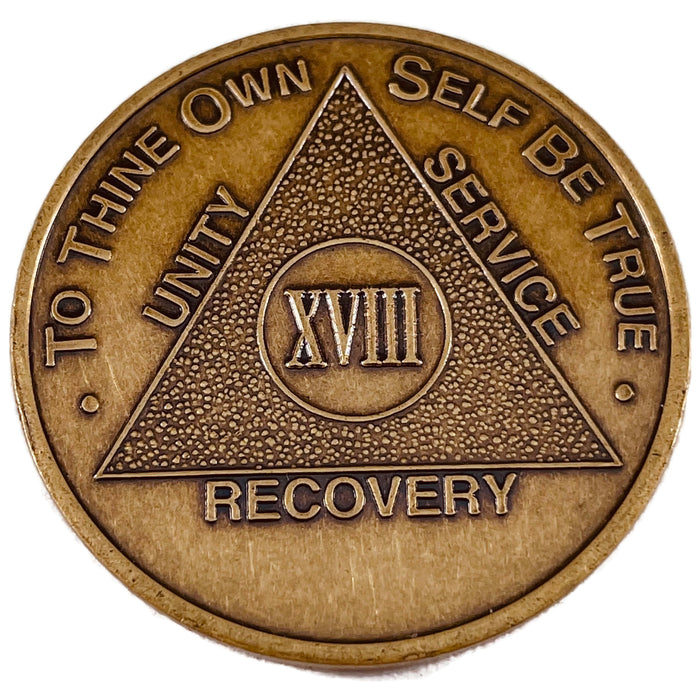 Recovery Mint 18 Year Bronze AA Meeting Chips - Eighteen Year Sobriety Coins/Tokens