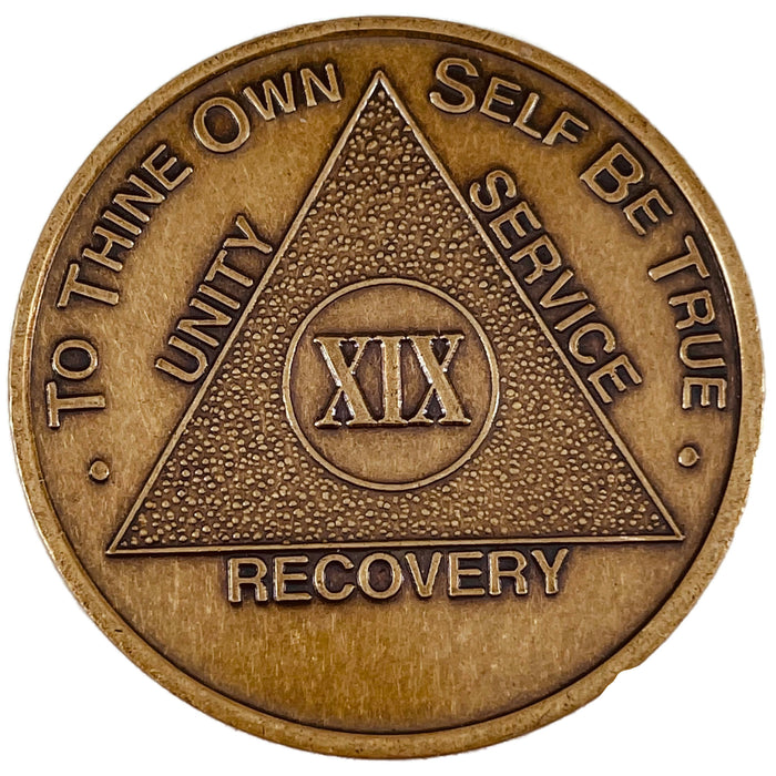 Recovery Mint 19 Year Bronze AA Meeting Chips - Nineteen Year Sobriety Coins/Tokens