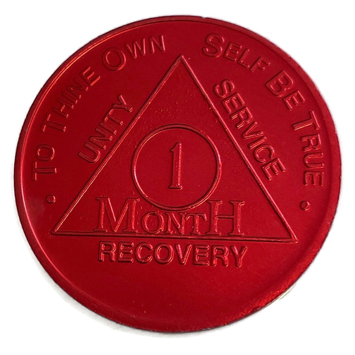 Recovery Mint Aluminum AA Meeting Chips - Newcomer Coins - 1 Month Red