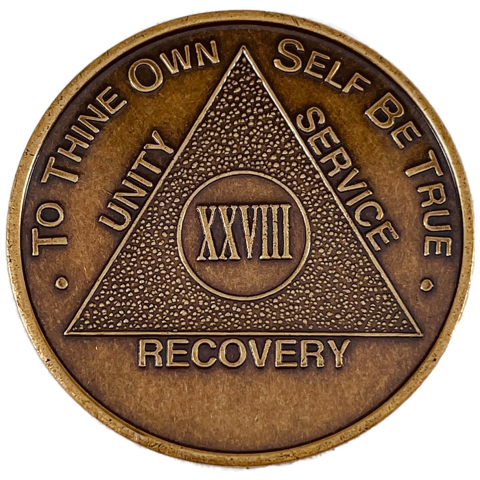 Recovery Mint 28 Year Bronze AA Meeting Chips - Twenty-Eight Year Sobriety Coins/Tokens