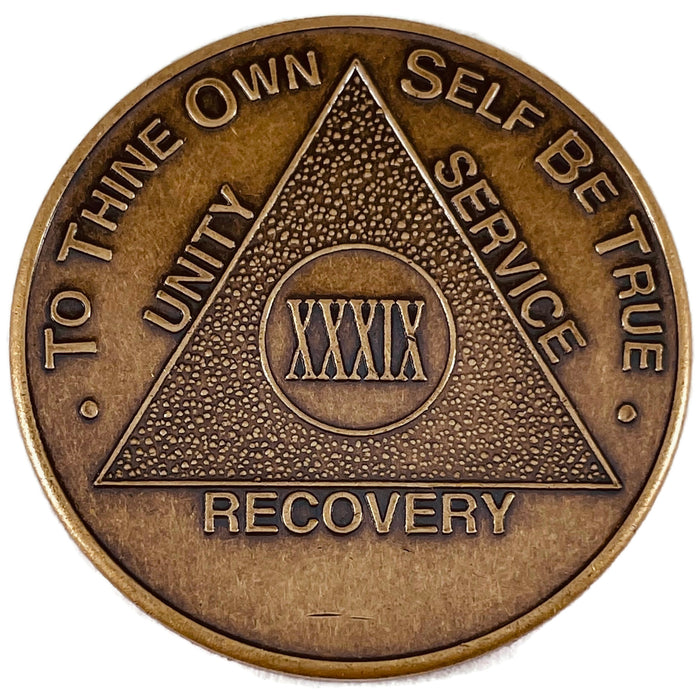 Recovery Mint 39 Year Bronze AA Meeting Chips - Thirty-Nine Year Sobriety Coins/Tokens