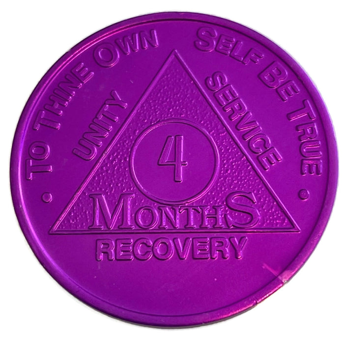 Recovery Mint Aluminum AA Meeting Chips - Newcomer Coins - 4 Months Purple