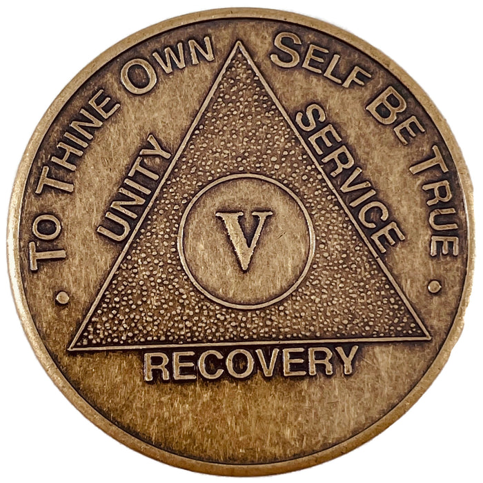 Recovery Mint 5 Year Bronze AA Meeting Chips - Five Year Sobriety Coins/Tokens