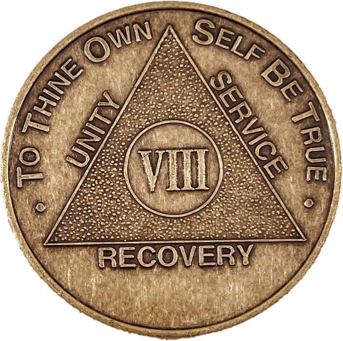 Recovery Mint 8 Year Bronze AA Meeting Chips - Eight Year Sobriety Coins/Tokens