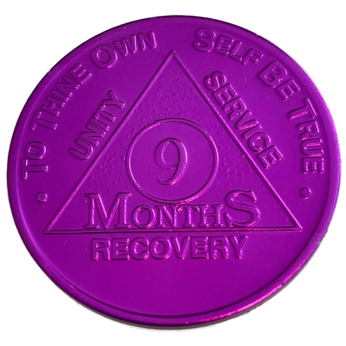 Recovery Mint Aluminum AA Meeting Chips - Newcomer Coins - 9 Months Purple