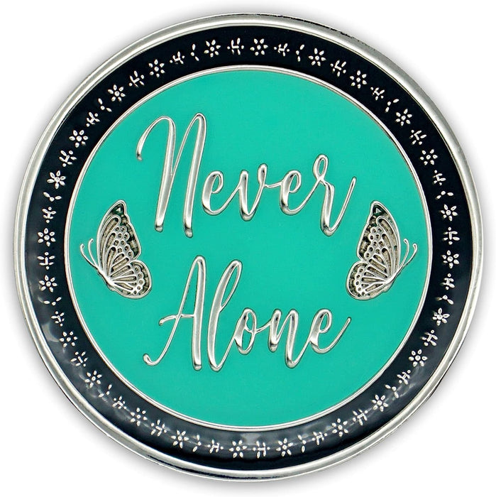 Recovery Sisters - Never Alone AA/NA Affirmation Sobriety Medallion - Aqua/Black