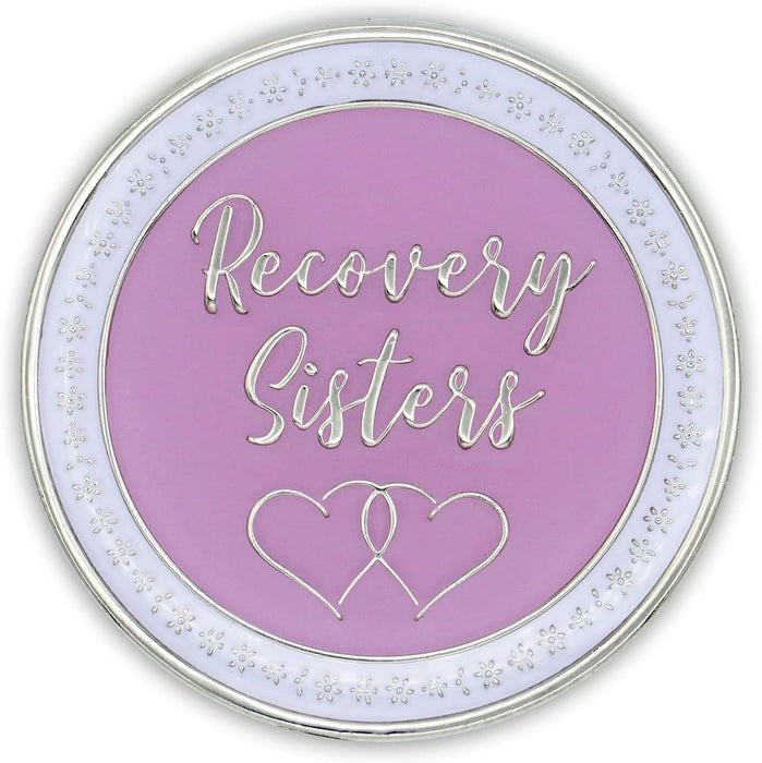 Recovery Sisters - Never Alone AA/NA Affirmation Sobriety Medallion - Pink/White