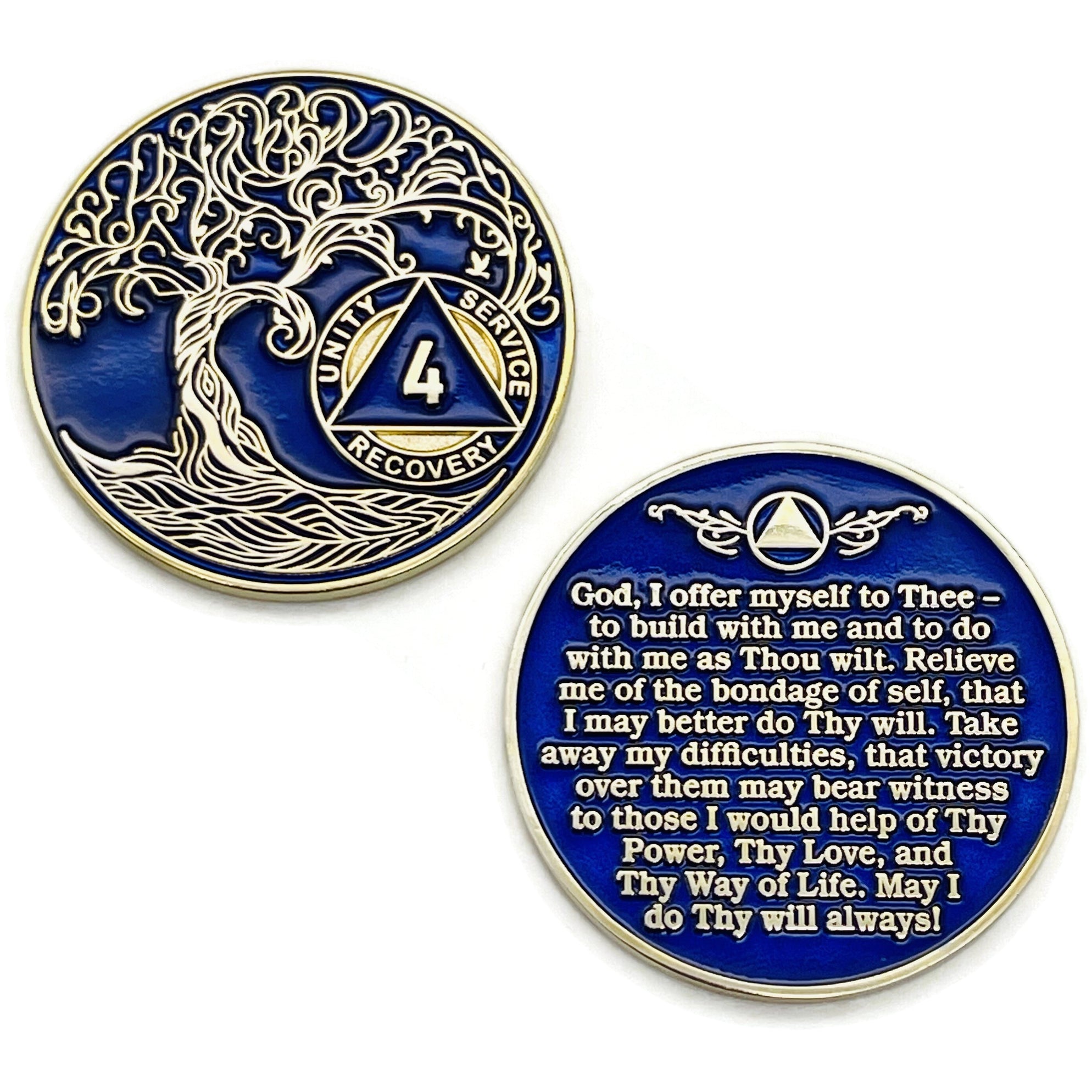 4 Year Twisted Tree of Life AA Medallion/Chip/Coin - Blue + Velvet Box ...