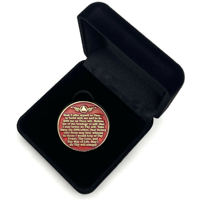 25 Year Sobriety Mint Twisted Tree of Life Gold Plated AA Recovery Medallion - Twenty Five Year Chip/Coin - Red + Velvet Box
