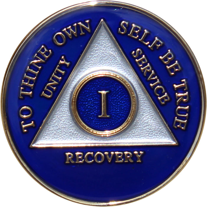 Recovery Mint 1 Year AA Medallion - Tri-Plate One Year Chip/Coin - Blue