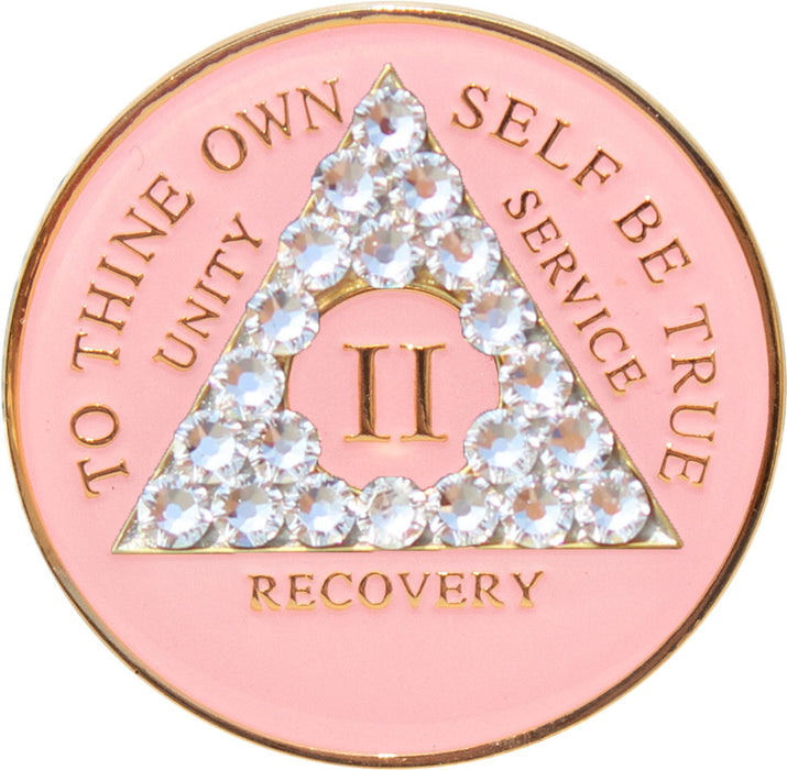 Recovery Mint 2 Year Bling AA Medallion - Crystallized Tri-Plate Two Year Chip/Coin - Pink Diamond