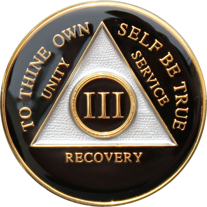 Recovery Mint 3 Year AA Medallion - Tri-Plate Three Year Chip/Coin - Black