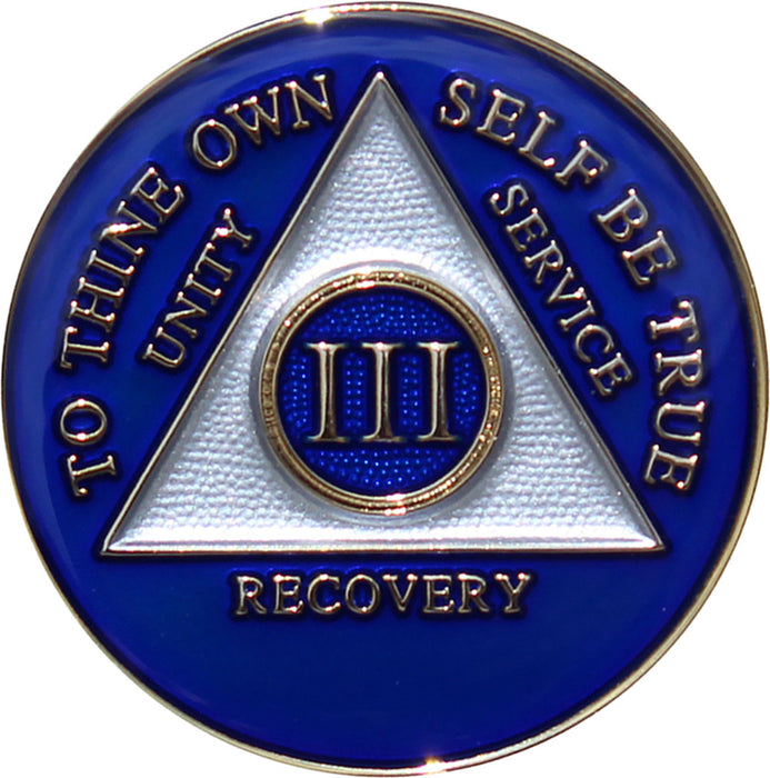 Recovery Mint 3 Year AA Medallion - Tri-Plate Three Year Chip/Coin - Blue