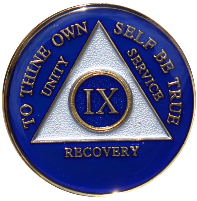 Recovery Mint 9 Year AA Medallion - Tri-Plate Nine Year Chip/Coin - Blue