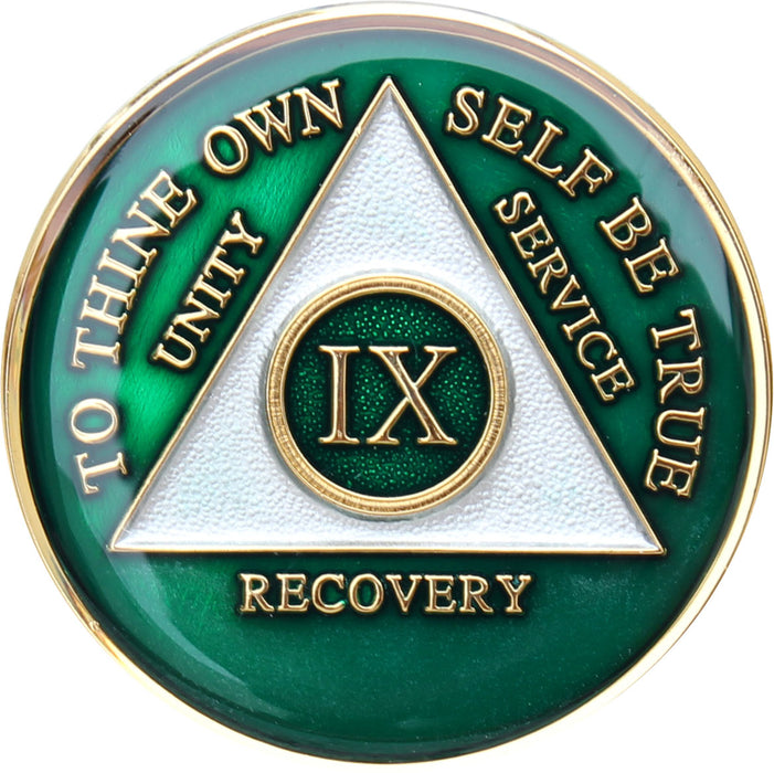 Recovery Mint 9 Year AA Medallion - Tri-Plate Nine Year Chip/Coin - Green