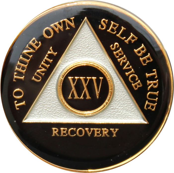 Recovery Mint 25 Year AA Medallion - Tri-Plate Twenty-Five Year Chip/Coin - Black