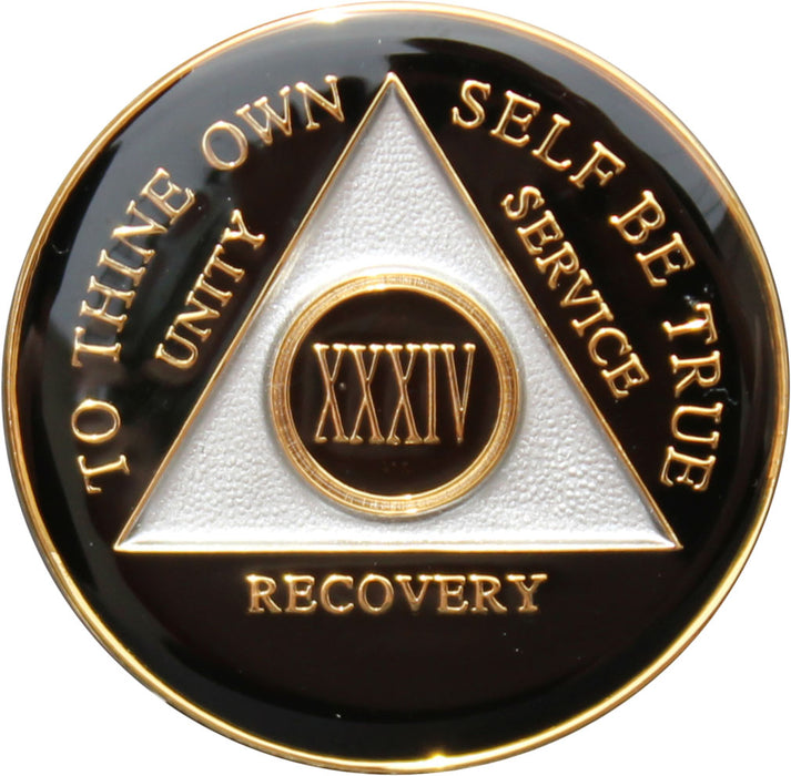 Recovery Mint 34 Year AA Medallion - Tri-Plate Thirty-Four Year Chip/Coin - Black