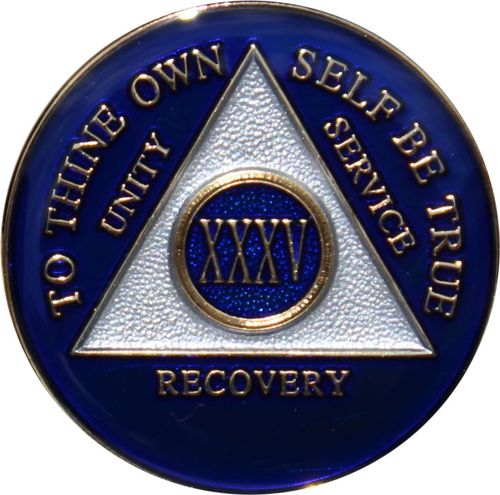 Recovery Mint 35 Year AA Medallion - Tri-Plate Thirty-Five Year Chip/Coin - Blue